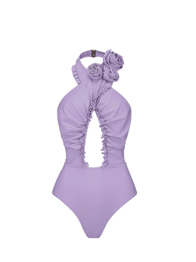 Floral Print Halterneck Cutout Bikini Swimsuit Set with Skirt