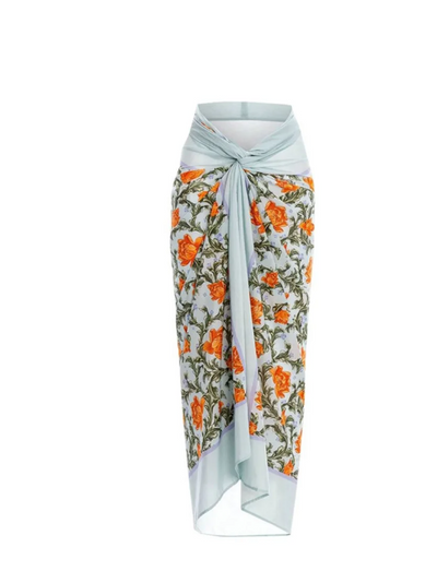 Floral Print Halterneck Cutout Bikini Swimsuit Set with Skirt