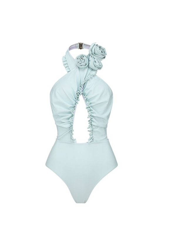 Floral Print Halterneck Cutout Bikini Swimsuit Set with Skirt