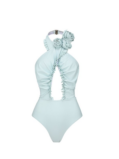 Floral Print Halterneck Cutout Bikini Swimsuit Set with Skirt