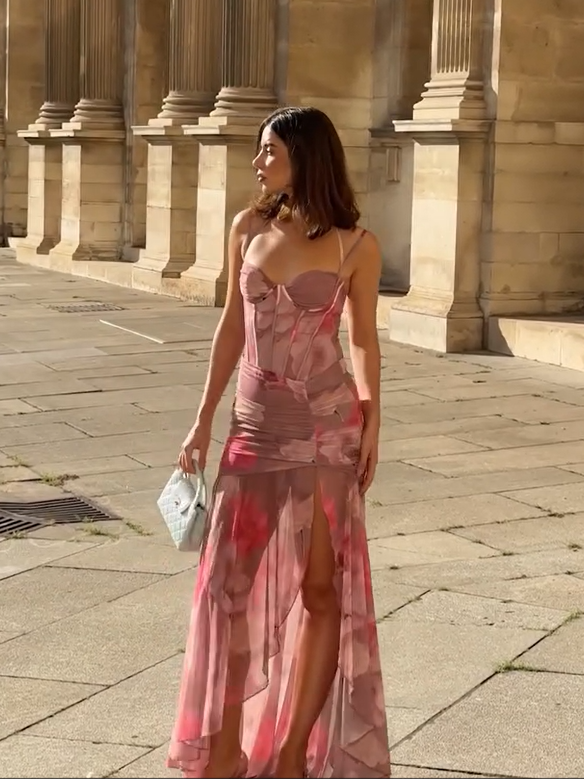 Floral Tie Dye Print Corset Ruched Corset Dress