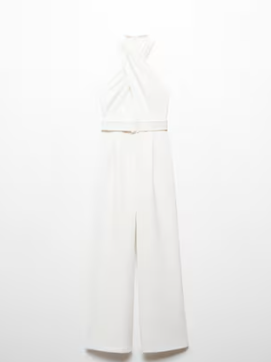 Halterneck Wide Leg Jumpsuit With Belt