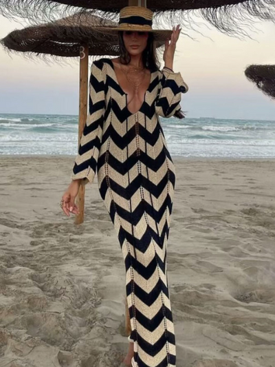 Printed Tie-Up Neck Long Sleeves Maxi Dress