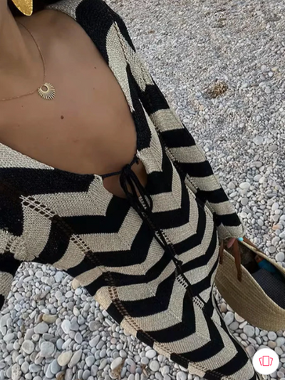 Printed Tie-Up Neck Long Sleeves Maxi Dress