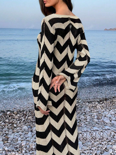 Printed Tie-Up Neck Long Sleeves Maxi Dress