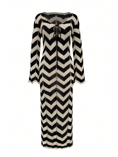 Printed Tie-Up Neck Long Sleeves Maxi Dress