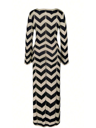 Printed Tie-Up Neck Long Sleeves Maxi Dress