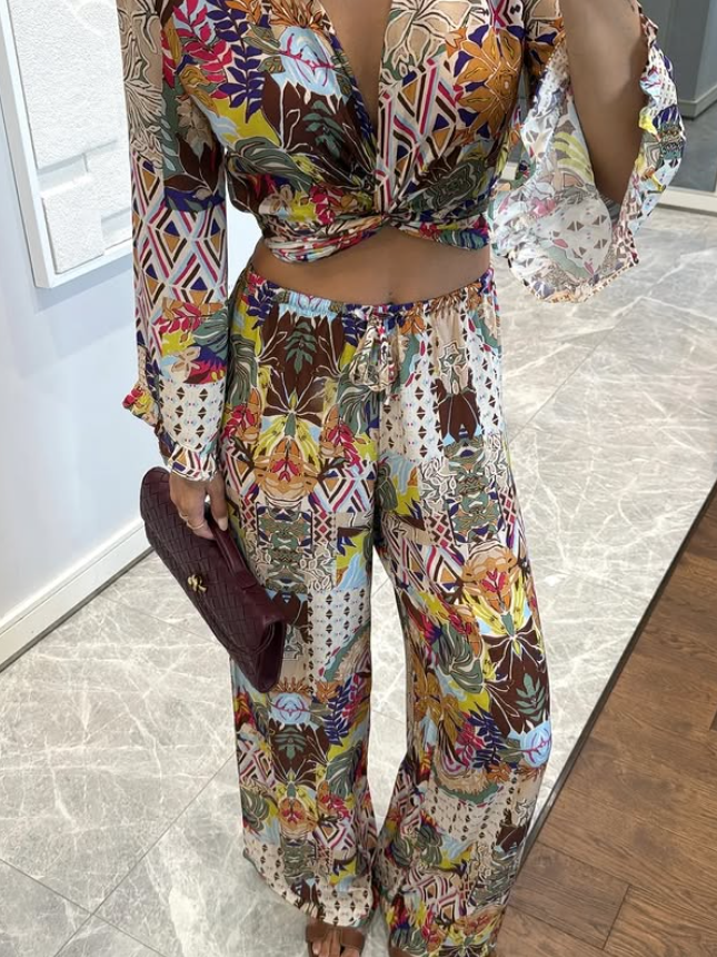 Geometric Print Knot Top & Pants Coord Set