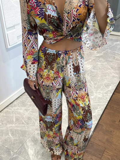 Geometric Print Knot Top & Pants Coord Set