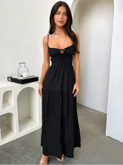 Black Tiered Backless Maxi Dress