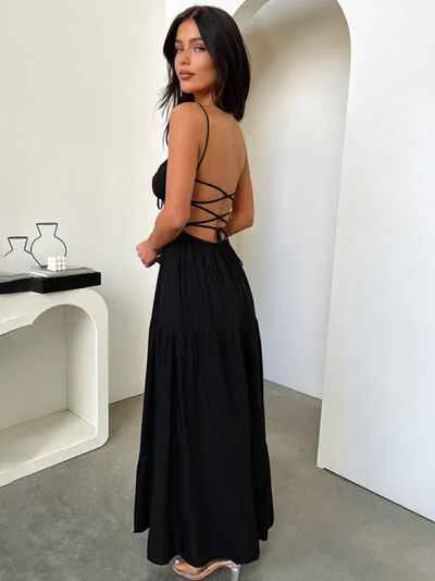 Black Tiered Backless Maxi Dress
