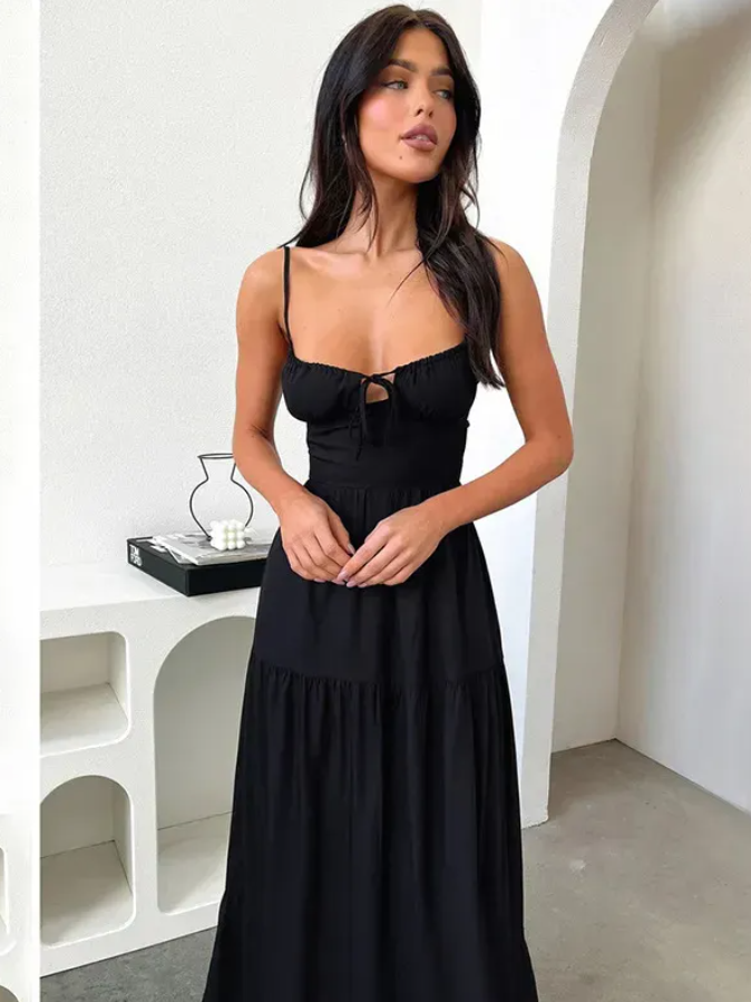 Black Tiered Backless Maxi Dress