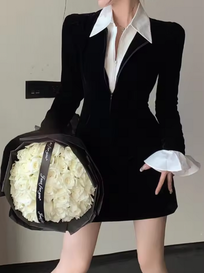 Black Full Sleeves Bodycon Lapel Dress