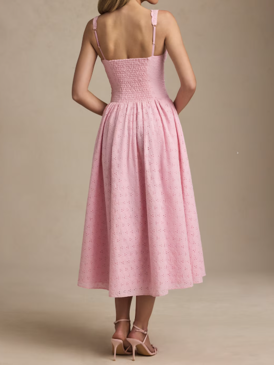 Pink Chikankari Flare Maxi Dress