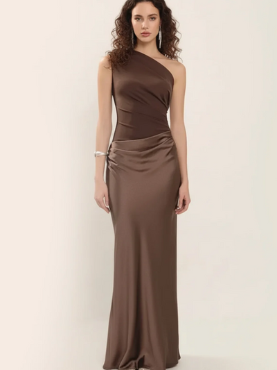 One Shoulder Satin Maxi Dress