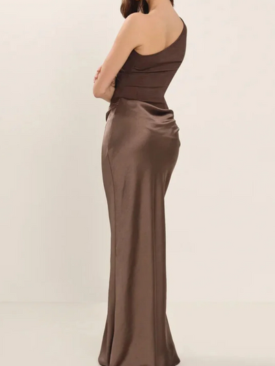 One Shoulder Satin Maxi Dress