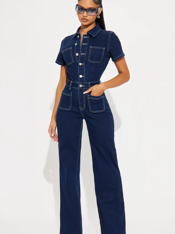 Short Sleeves Denim Jumpsuit