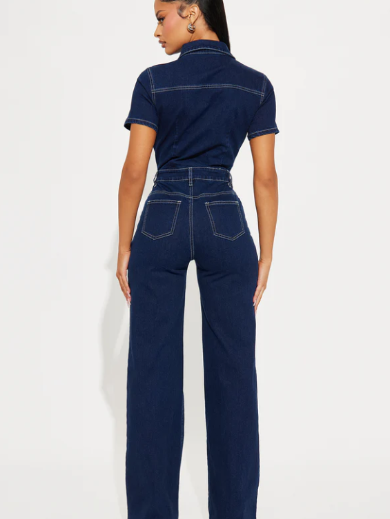 Short Sleeves Denim Jumpsuit