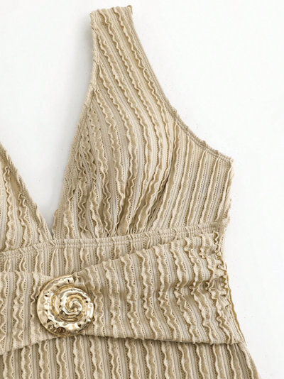 Textured Plunge Bikini & Wrap Sarong Skirt Swimsuit Set