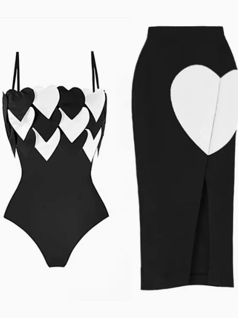 Heartbreaker Monochrome Swimsuit & Pencil Skirt Set