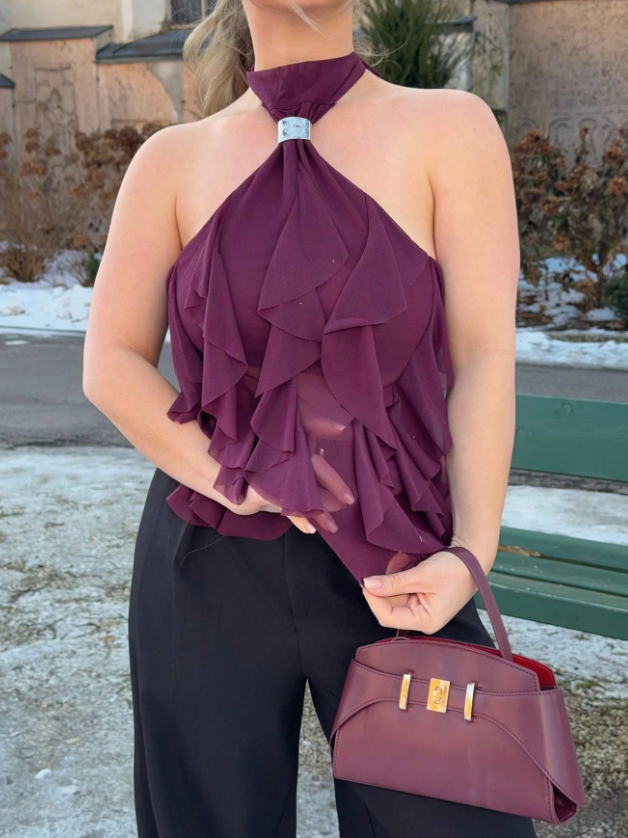 Ruffle Cascade Halter Top