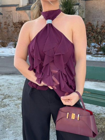 Ruffle Cascade Halter Top