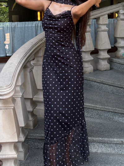Polka-Dot Scarf Detail Maxi Dress