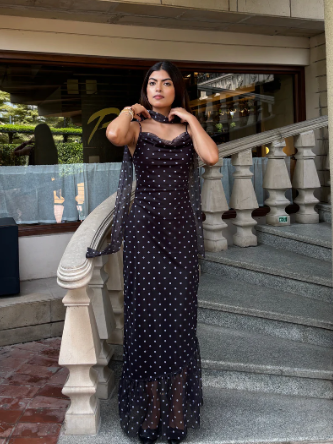 Polka-Dot Scarf Detail Maxi Dress