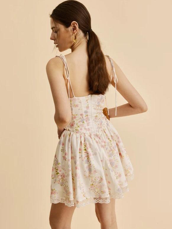 Lace Tied Spaghetti Strap Deep Neck Corset Short Dress