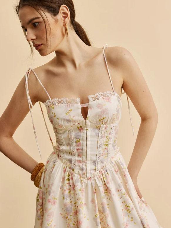 Lace Tied Spaghetti Strap Deep Neck Corset Short Dress