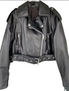 PU Leather Lapel Collar Crop Jacket With Belt