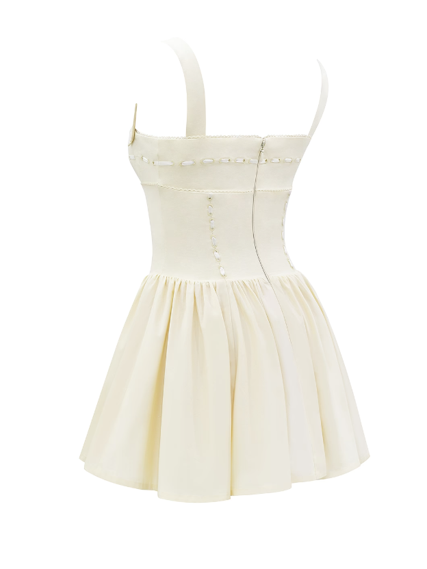 Square Neck Short Embroidered Flare Dress