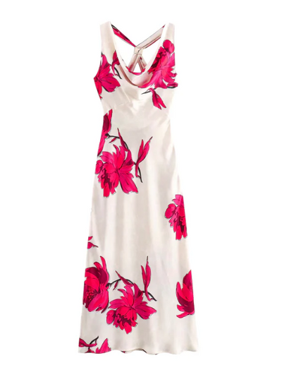 Floral Print Cowl Neck Backless Maxi Dress