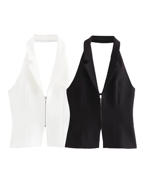 Halterneck Zip-up Backless Top
