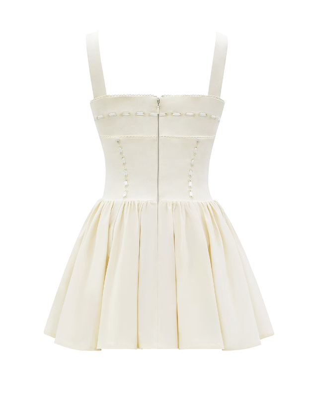 Square Neck Short Embroidered Flare Dress