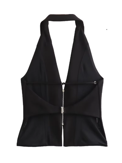 Halterneck Zip-up Backless Top