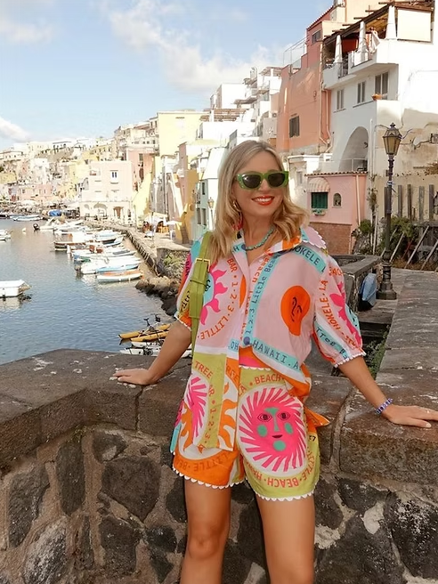 Summer Pink Bright Sun Print Shirt & Shorts Coord Set