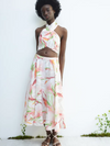Halterneck Floral Print Knotted Top & Skirt Coord Set