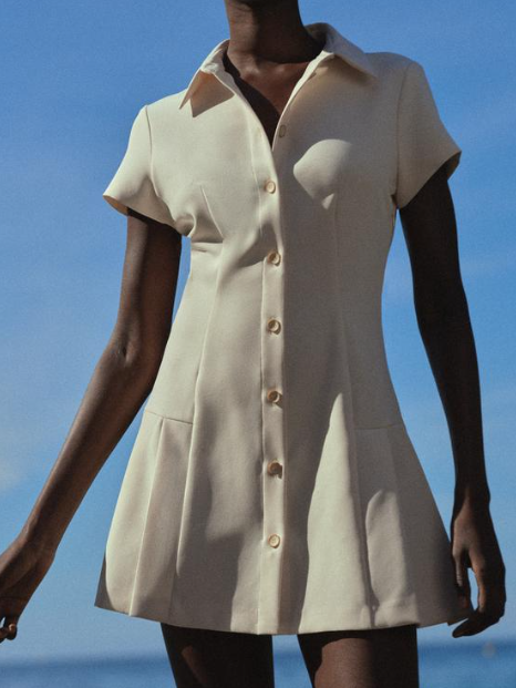 Polo Neck Pleated A Line Dress