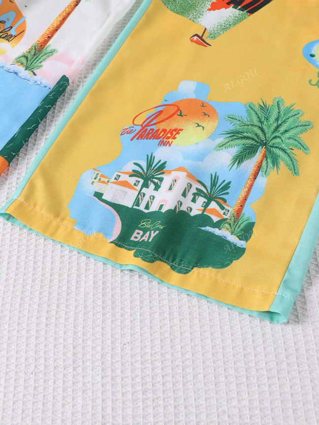 Summer Paradise Beach Print Shirt & Pants Coord Set