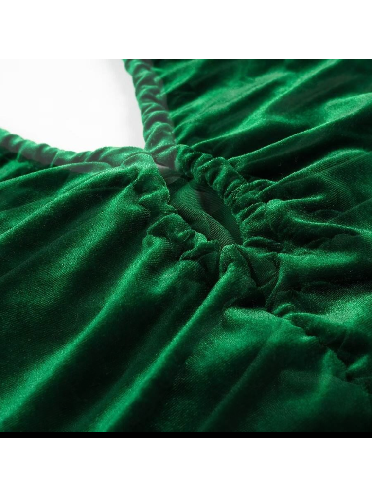 Velvet Tied Halterneck Ruched Short Dress