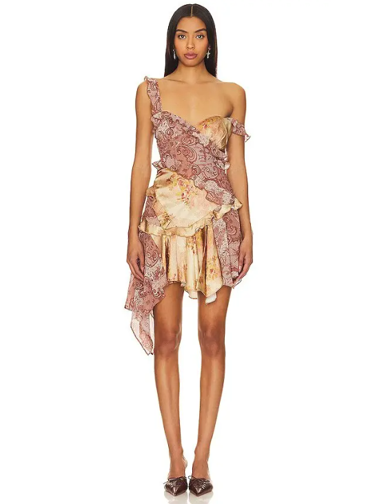 Asymmetric Floral Ruffle Print Short Dress