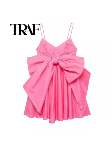 Spaghetti Strap Bow knot V Neck Short Dress