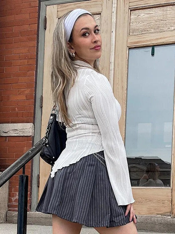 One Shoulder White Pleated Top