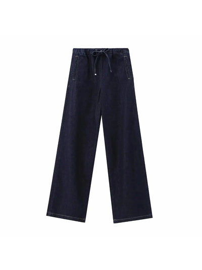 Denim Jacket Top & Pants Coord Set with Elastic Belt