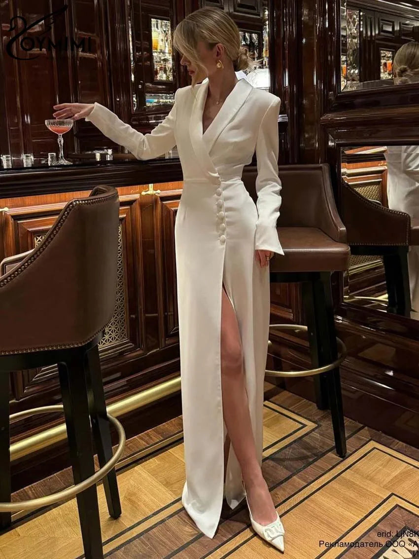 Tuxedo Style Blazer Gown Evening Maxi Dress