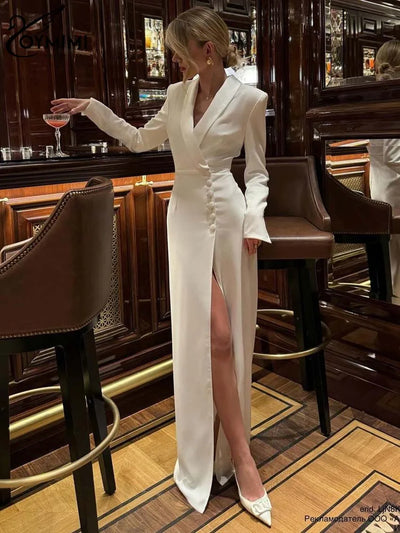 Tuxedo Style Blazer Gown Evening Maxi Dress