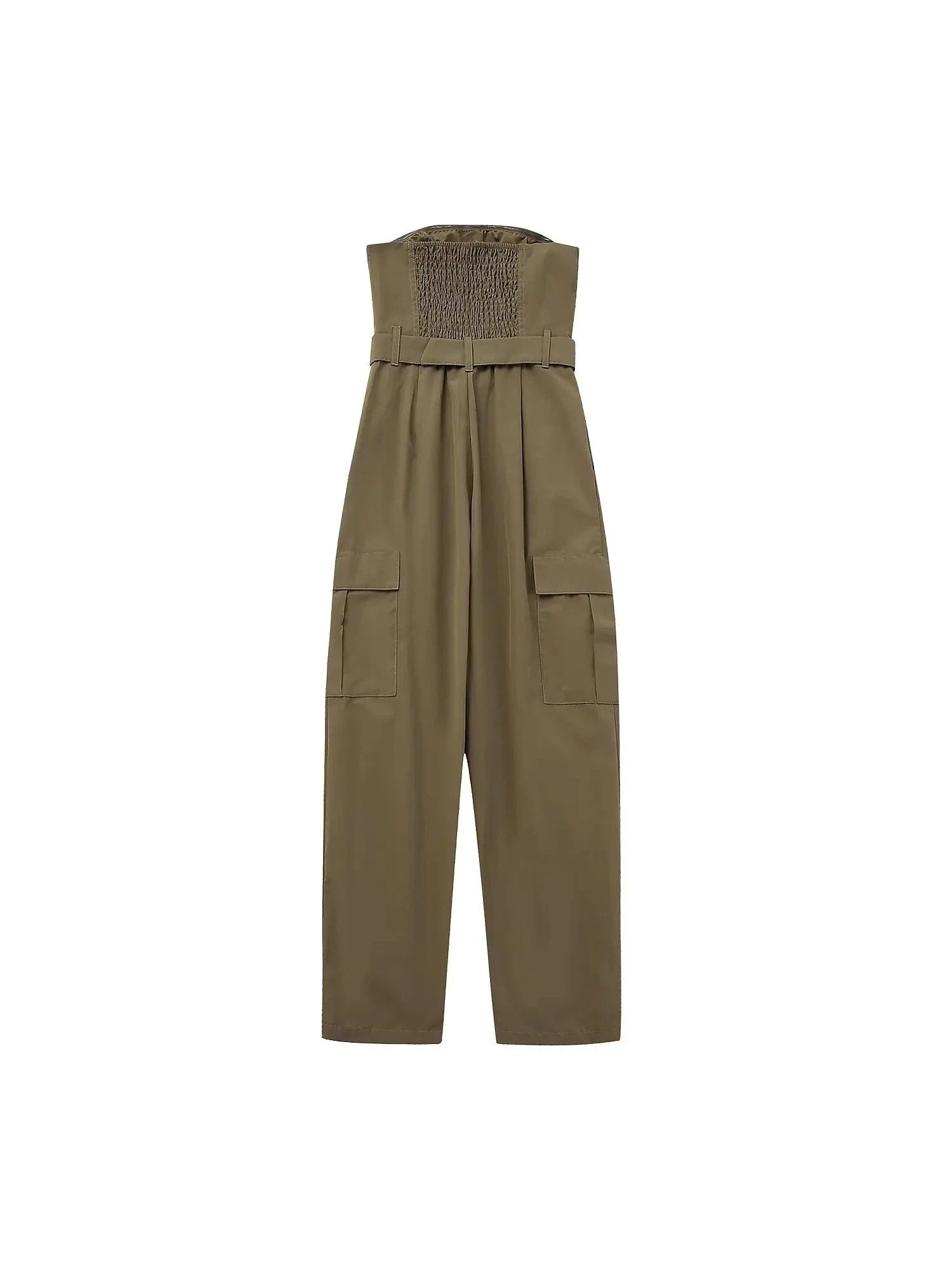 Olive Green Tube Cargo Jumpsuit with Belt