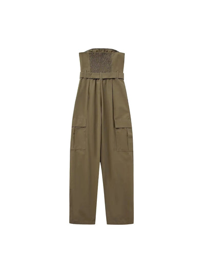 Olive Green Tube Cargo Jumpsuit with Belt