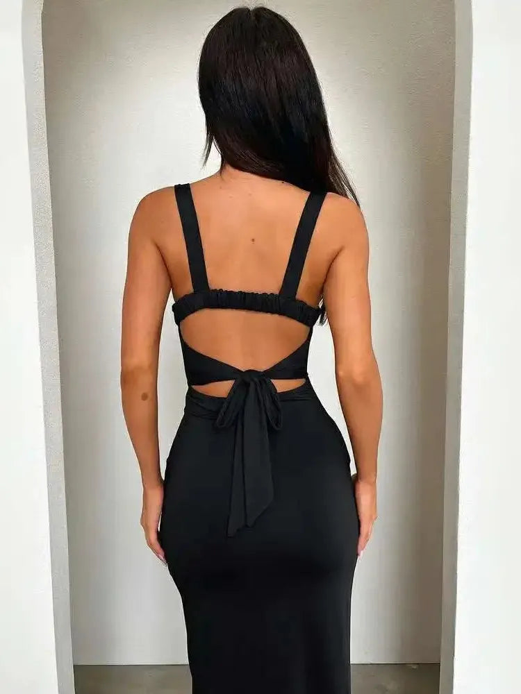 Spaghetti Strap Backless High Slit Party Dress